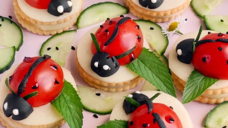 Caprese ladybug with cucumber.