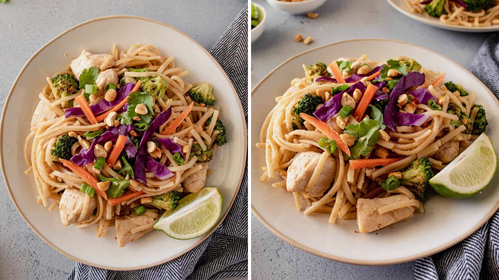 Chicken pad thai on a plate.