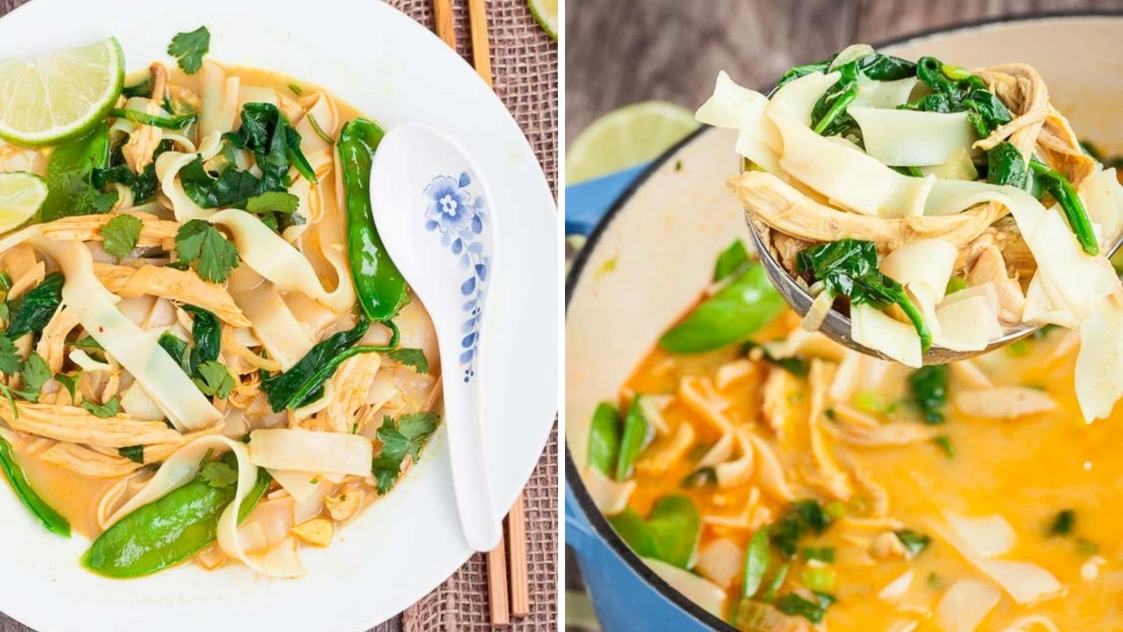 Curry chicken noodle in a bowl.