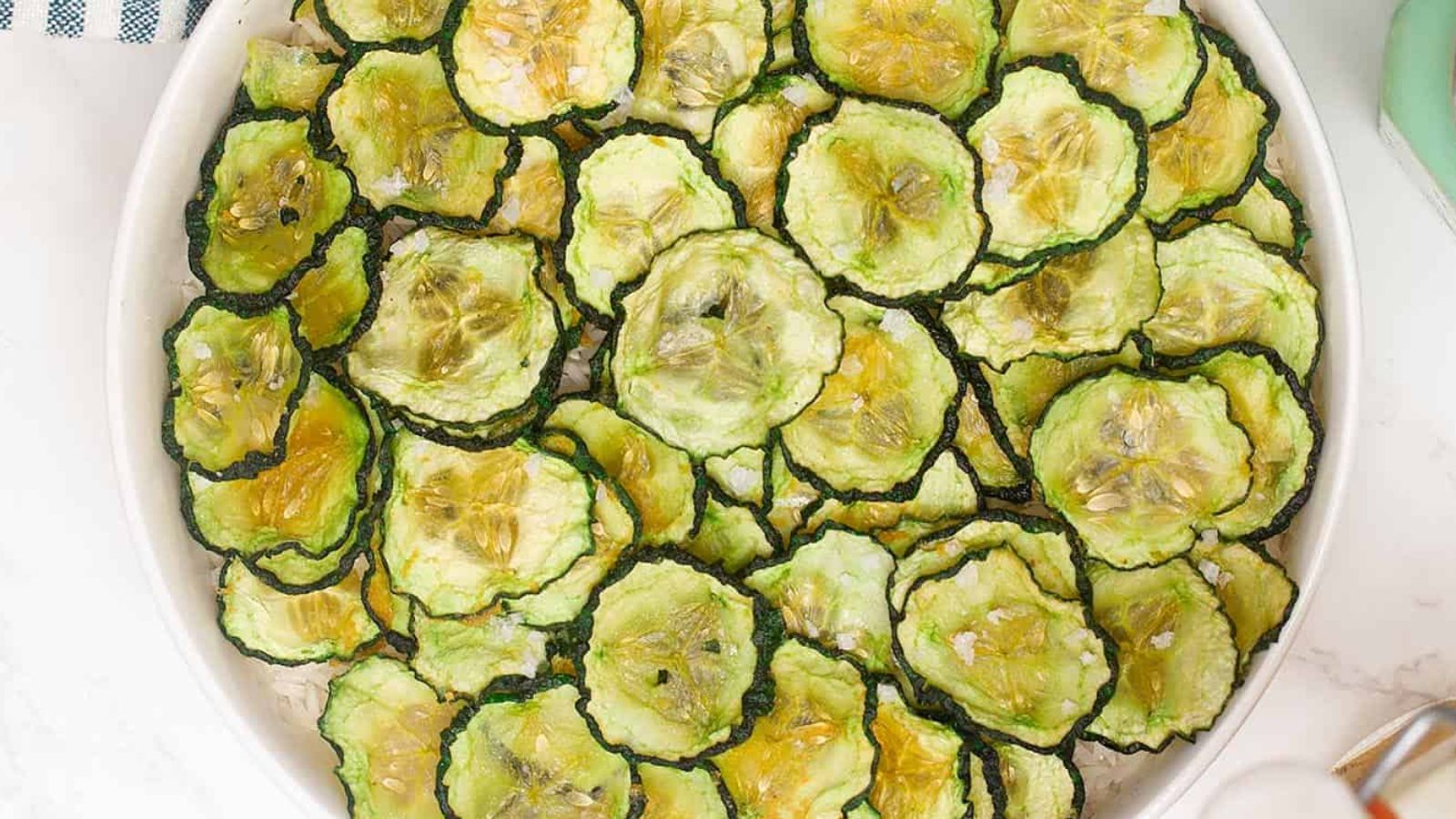 Cucumber chips in a bowl.