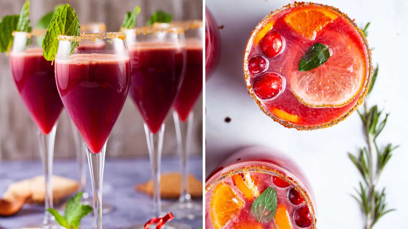 Pomegranate mocktail in glasses.