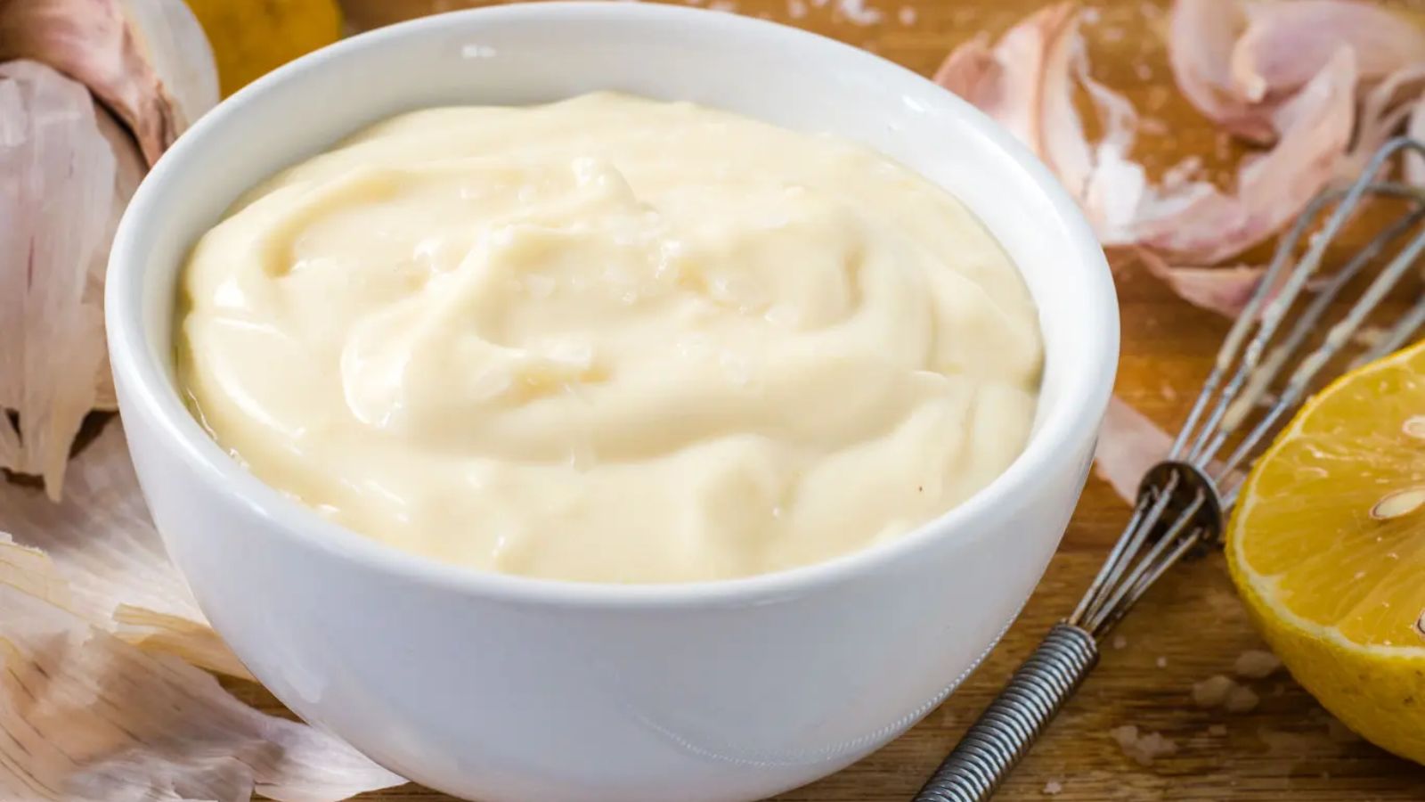 Garlic aioli in a bowl.