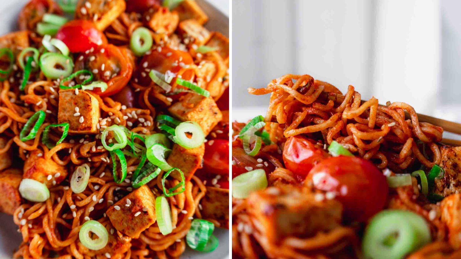 Gochujang ramen with onion leaks.