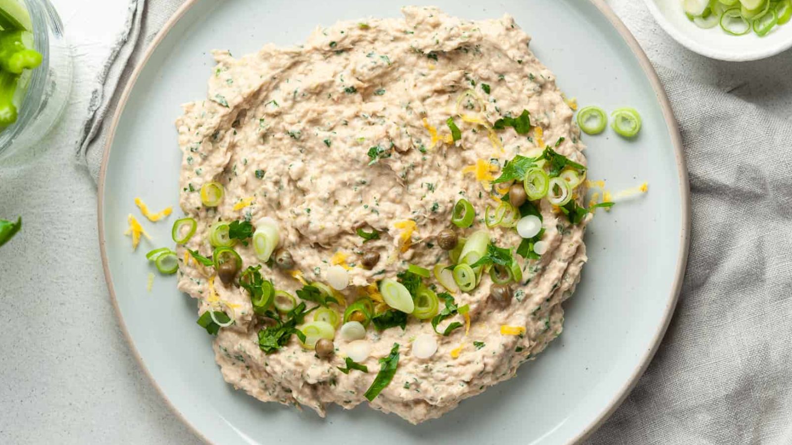 Tuna dip on a plate.