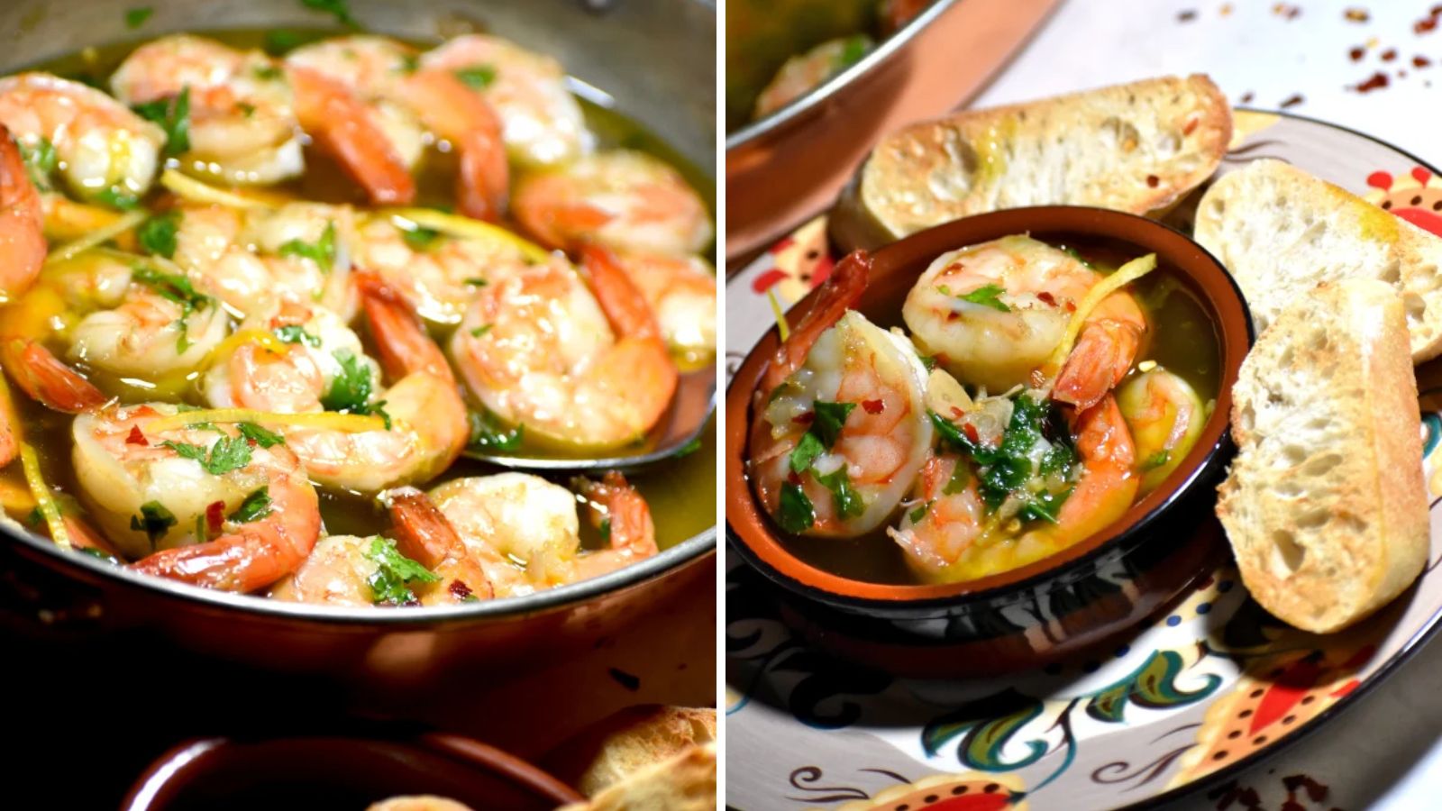 Gambas al ajillo on a plate.