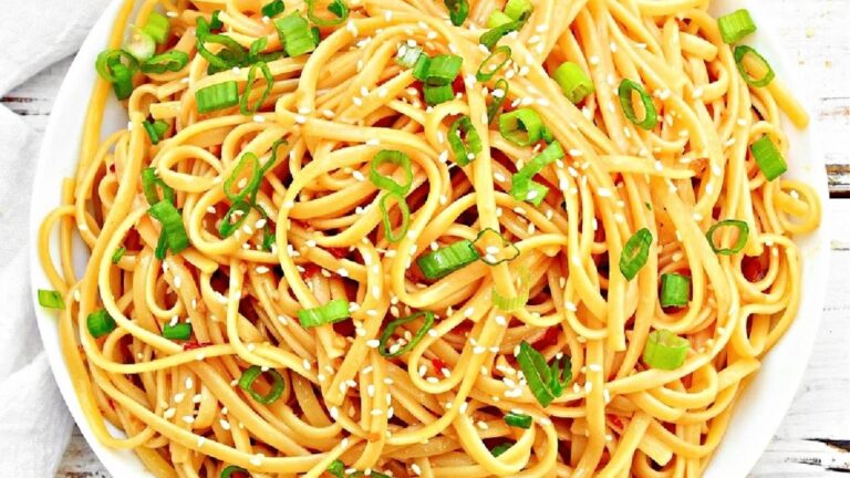 Sesame noodles in a bowl.
