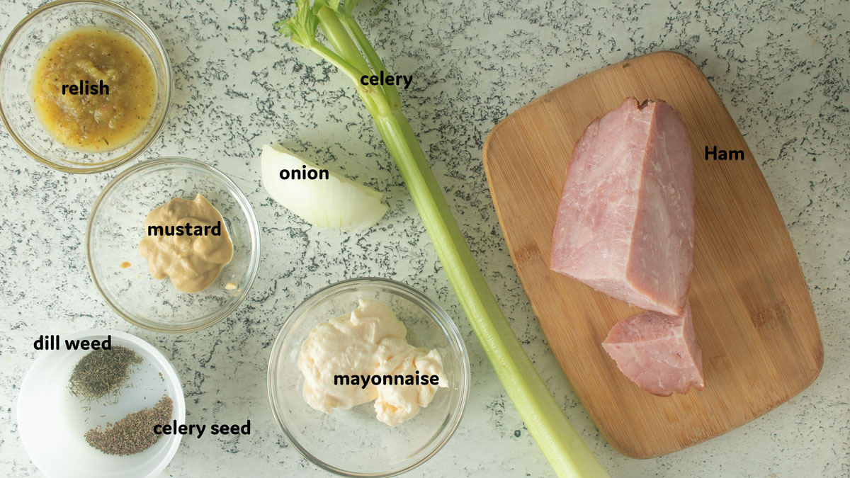 Ingredients for ham salad.