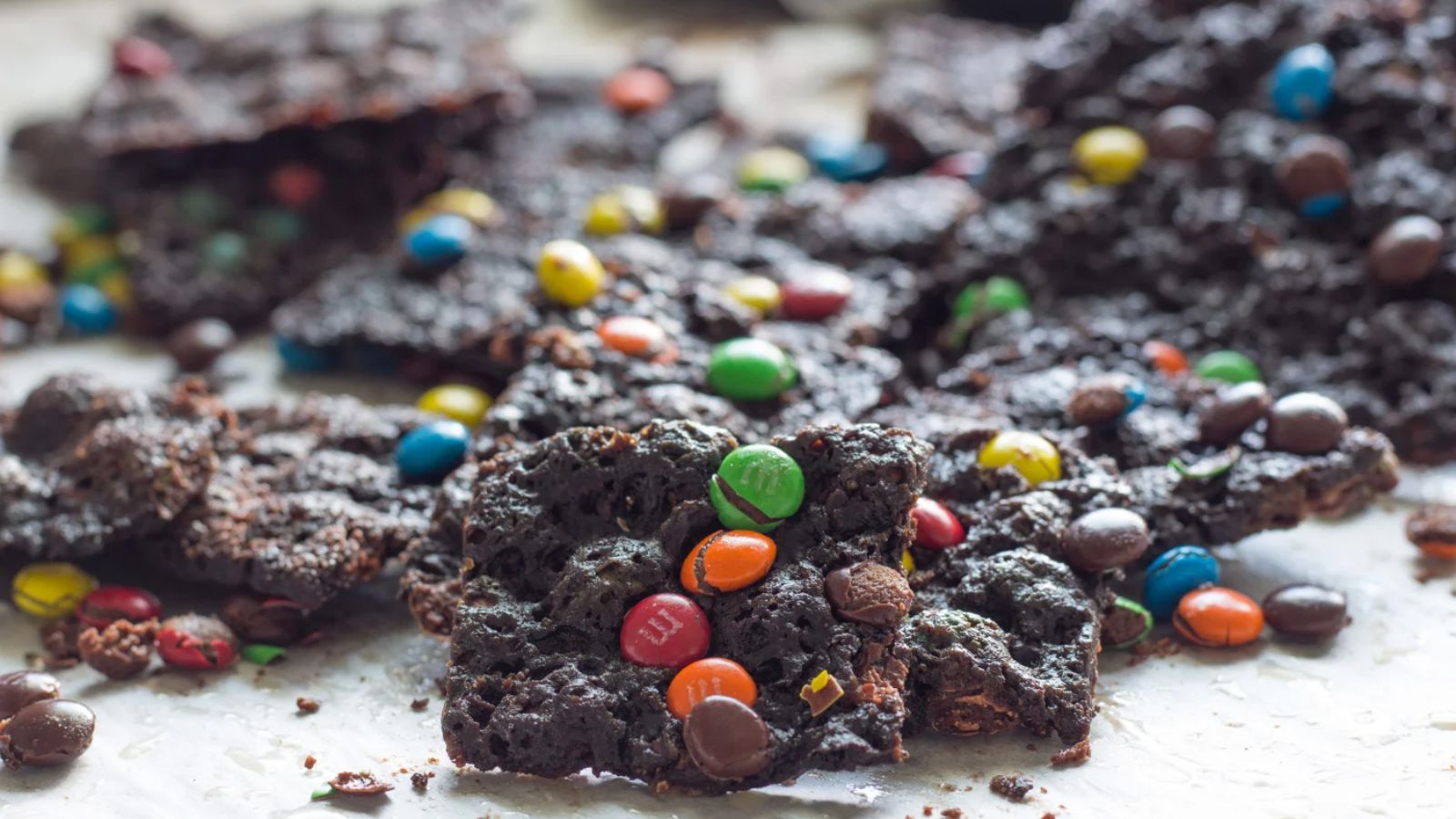 Brownie brittle with m&m's.