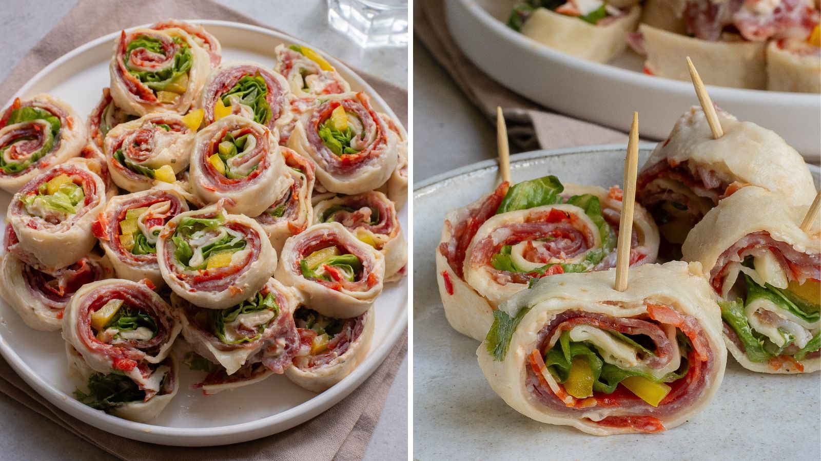 Italian pinwheels on a plate.