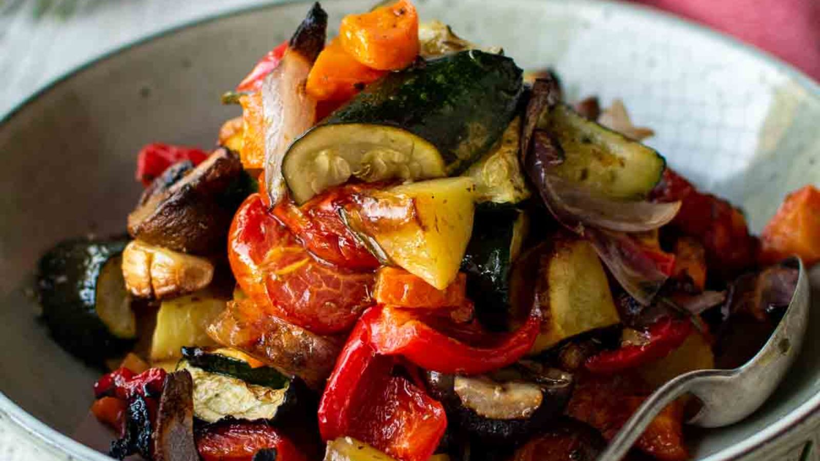 Roasted vegetables in a pot.