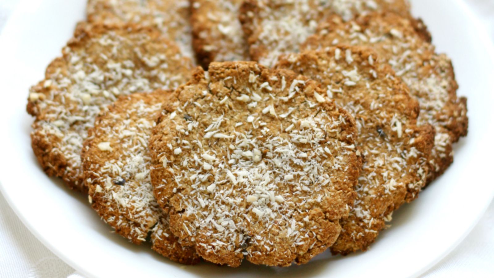 Lavender coconut cookies on a plate.