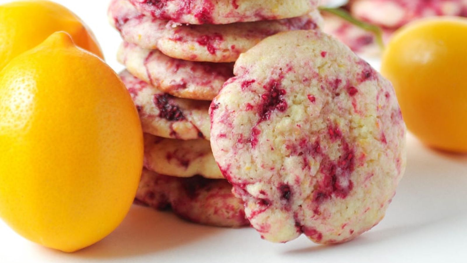 Lemon raspberry cookie close up shot.