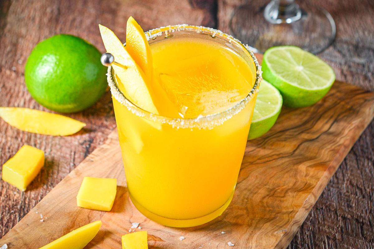 Mango margarita in a glass.