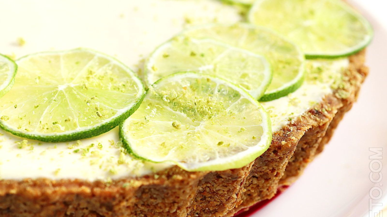 Close up shot of lime cheesecake.