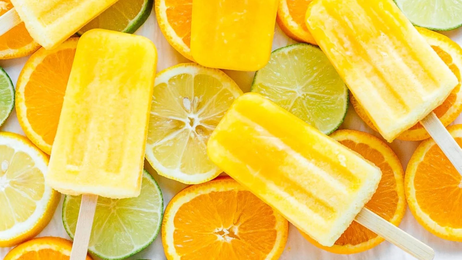 Lime popsicles with sliced oranges.