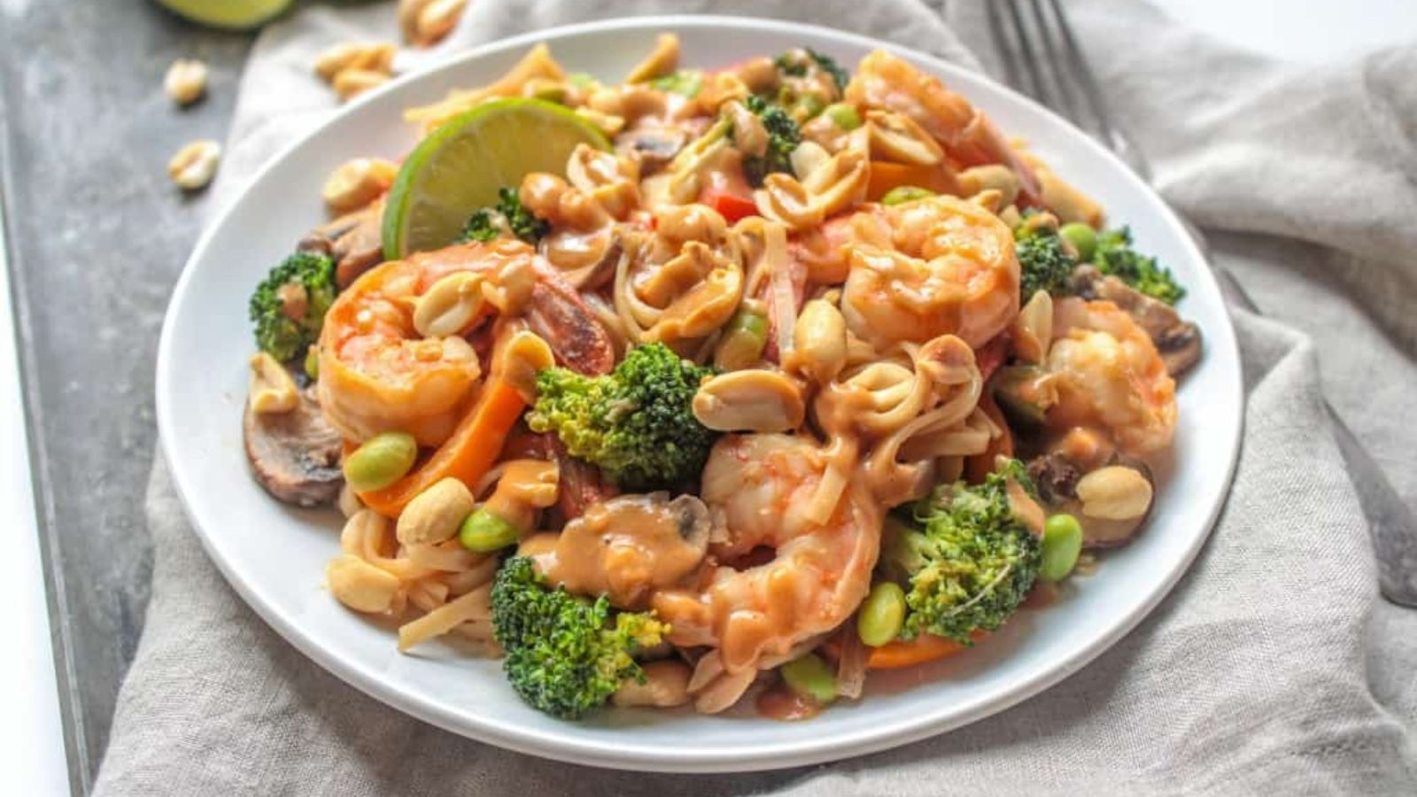 Shrimp with peanut sauce.