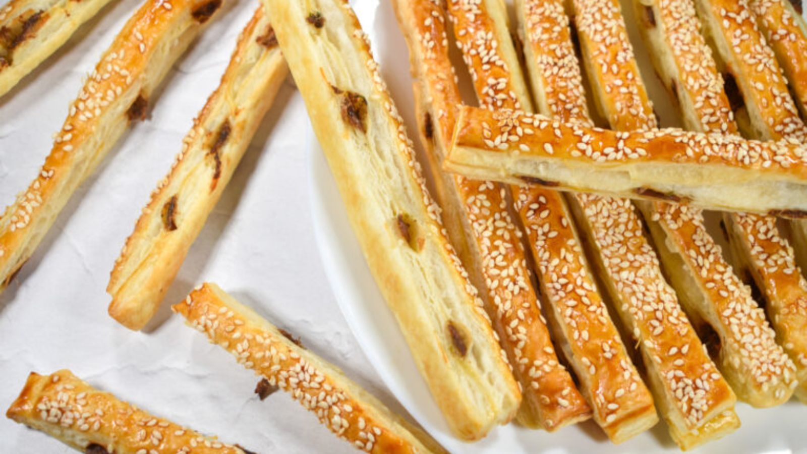 Puff pastry on a white background.