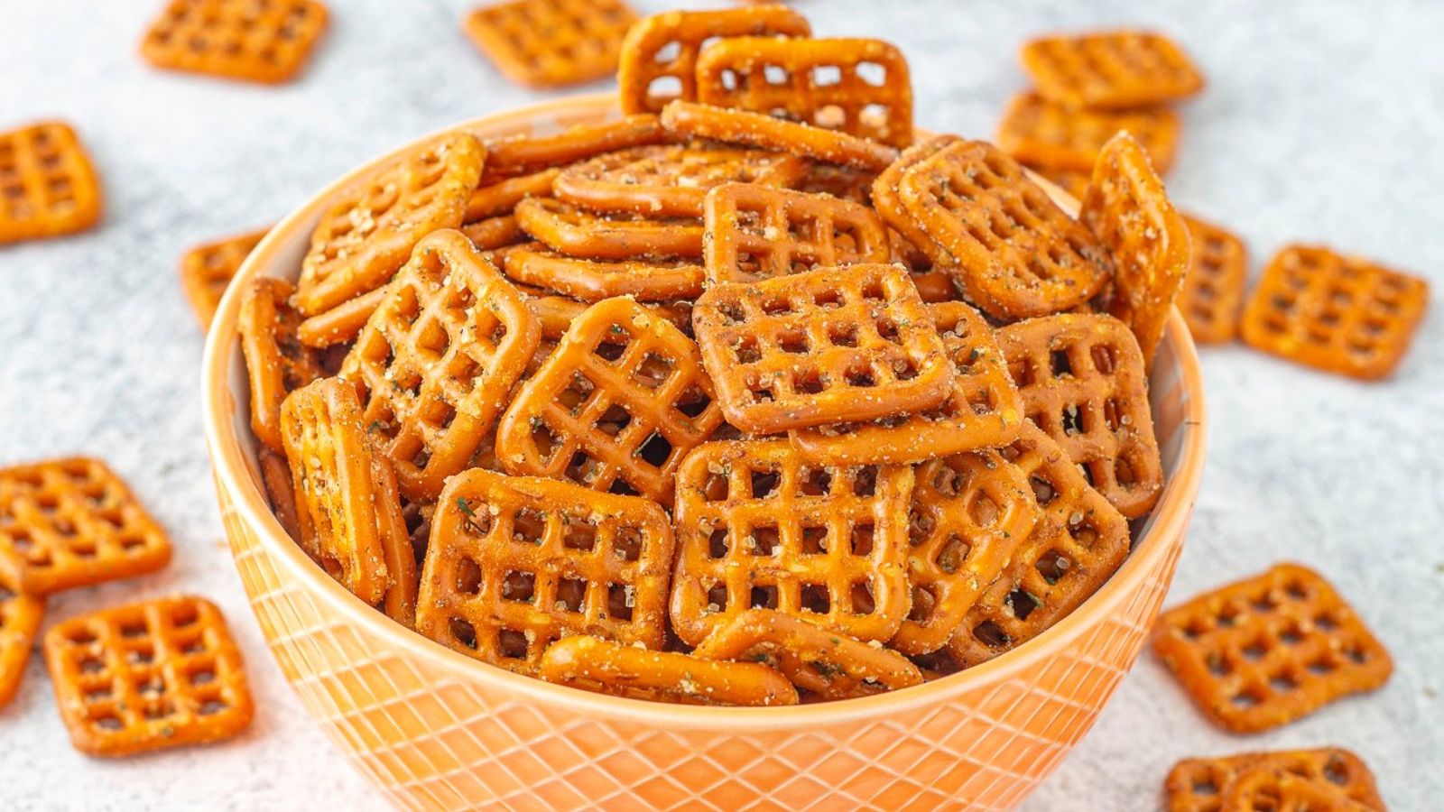 Ranch pretzels in a bowl.