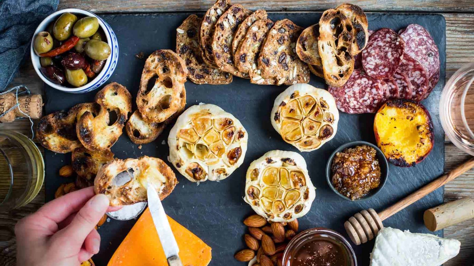Roasted garlic in a board.