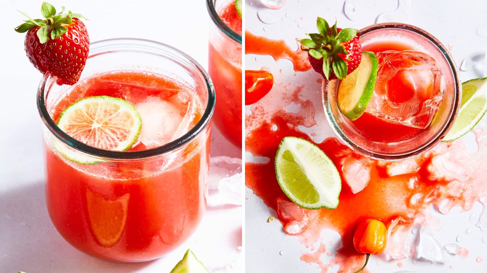 Strawberry habanero margarita in a glass.
