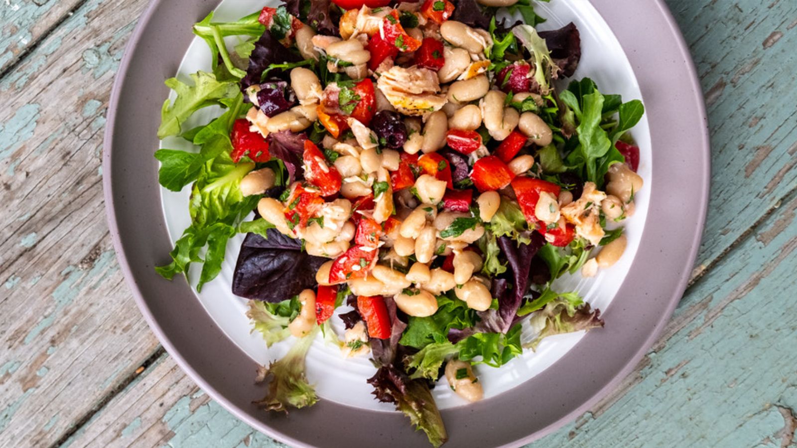 Salmon salad on a plate.
