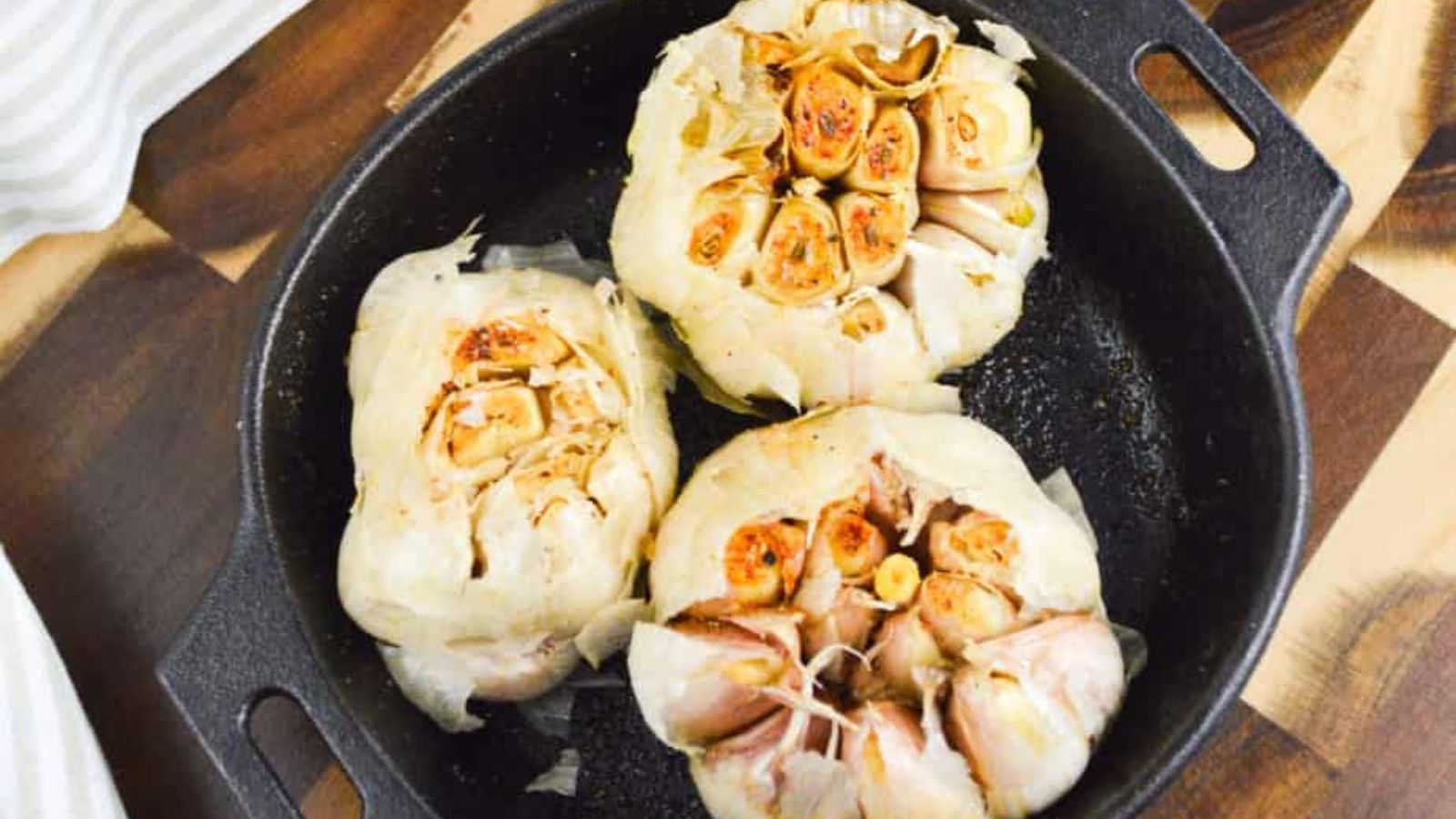 Smoked garlic in a pan.