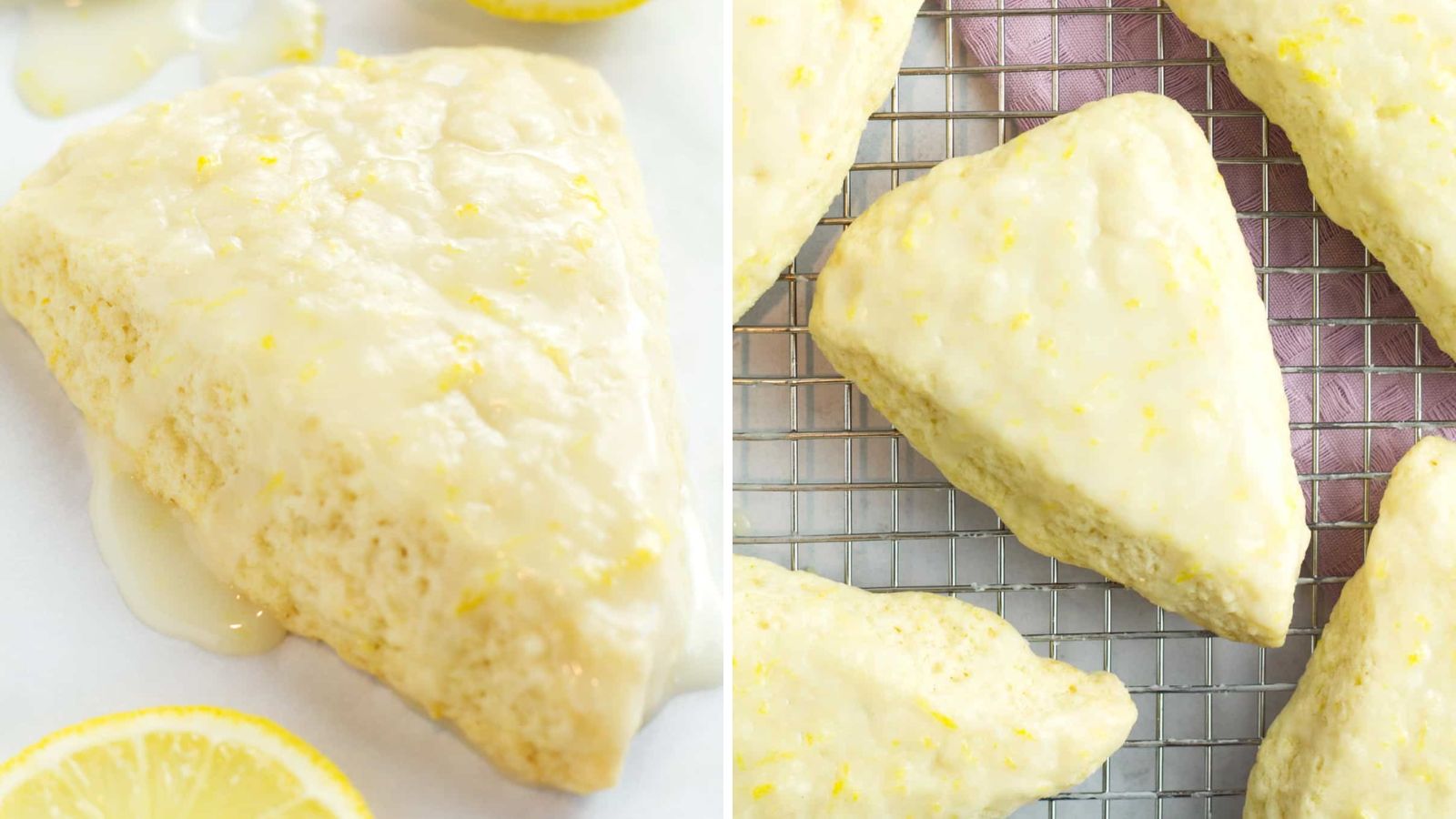 A slice of lemon scones with glaze.