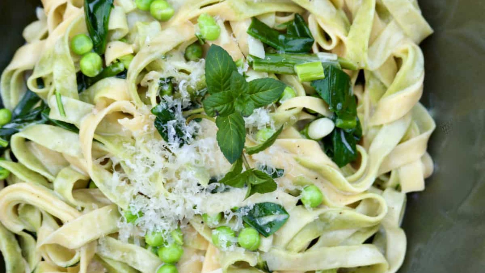 Ramp pasta with spring peas.