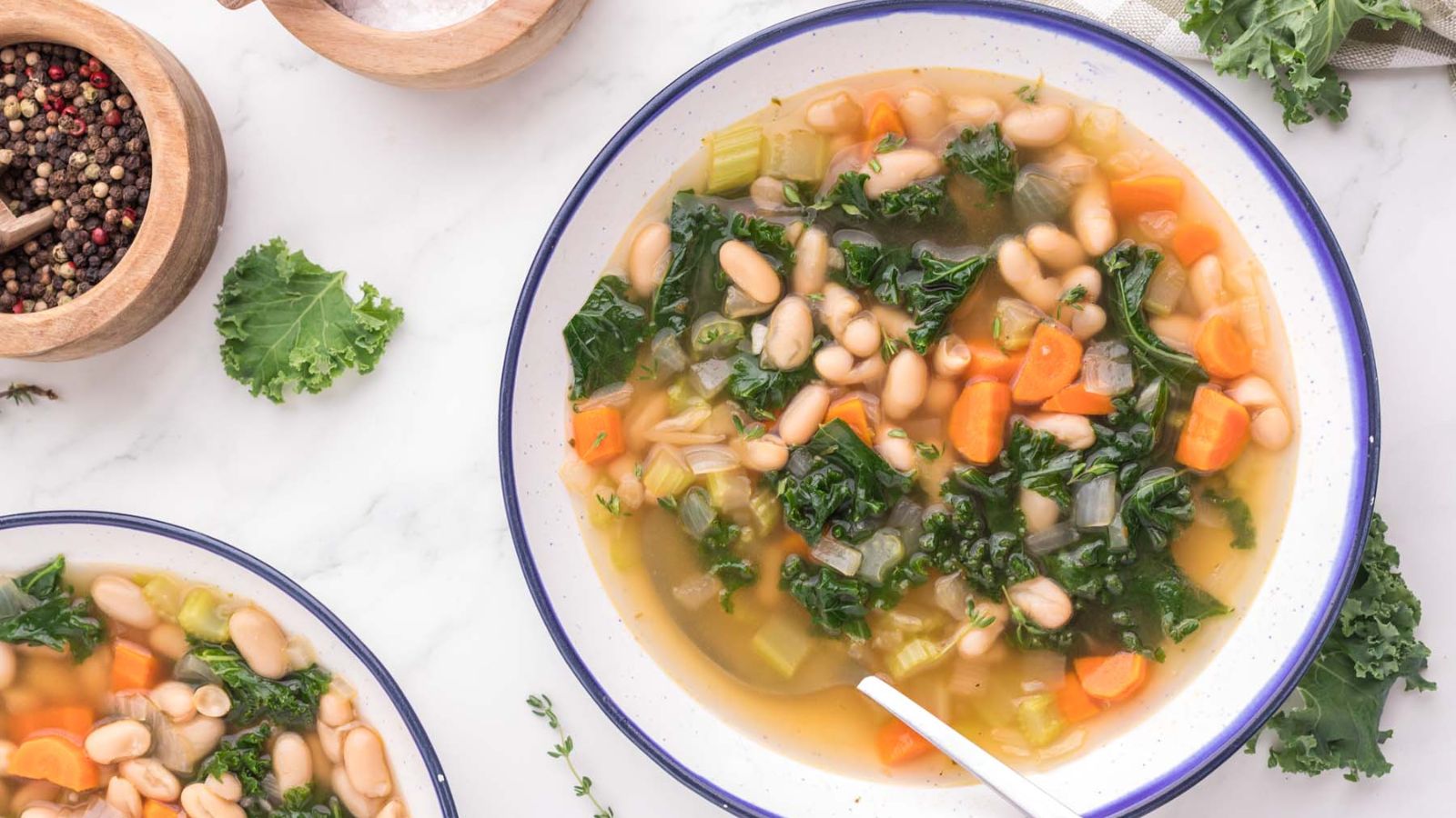 Tuscan white bean soup in a bowl.