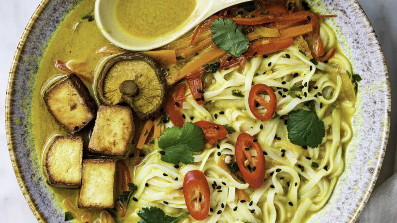 Noodle soup in a bowl.
