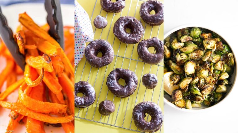 Compilation of images of air fried foods.