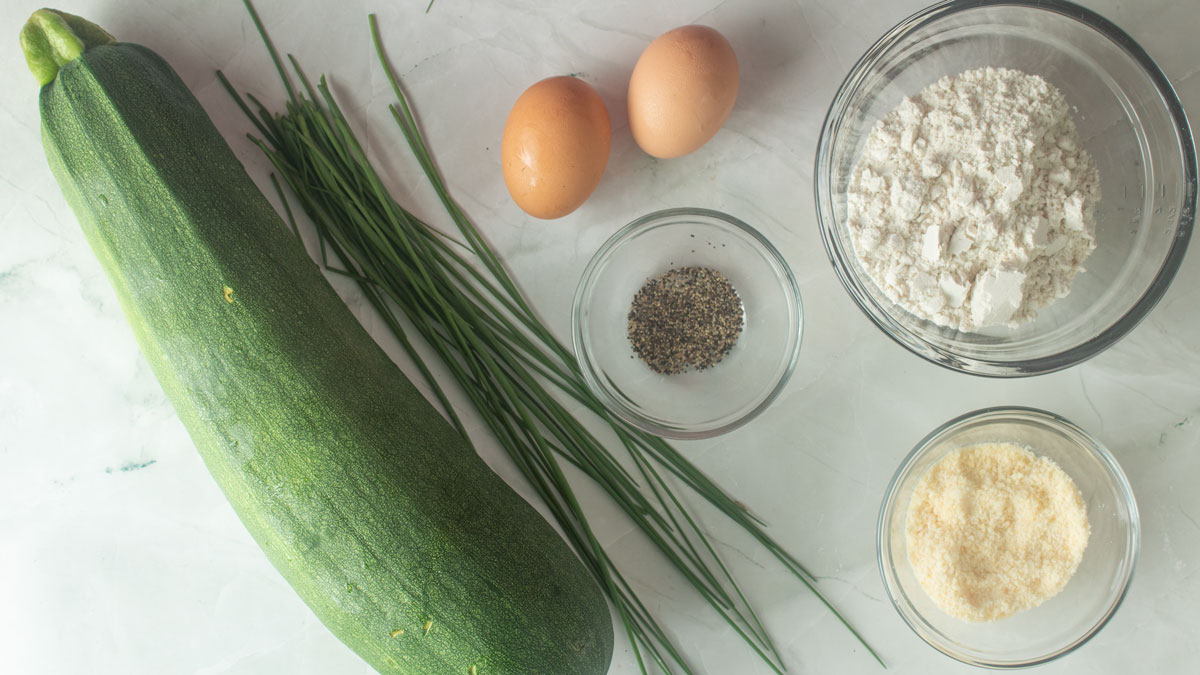 Ingredients for zucchini fritters.