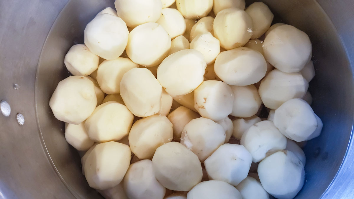 Potatoes in a large saucepan.