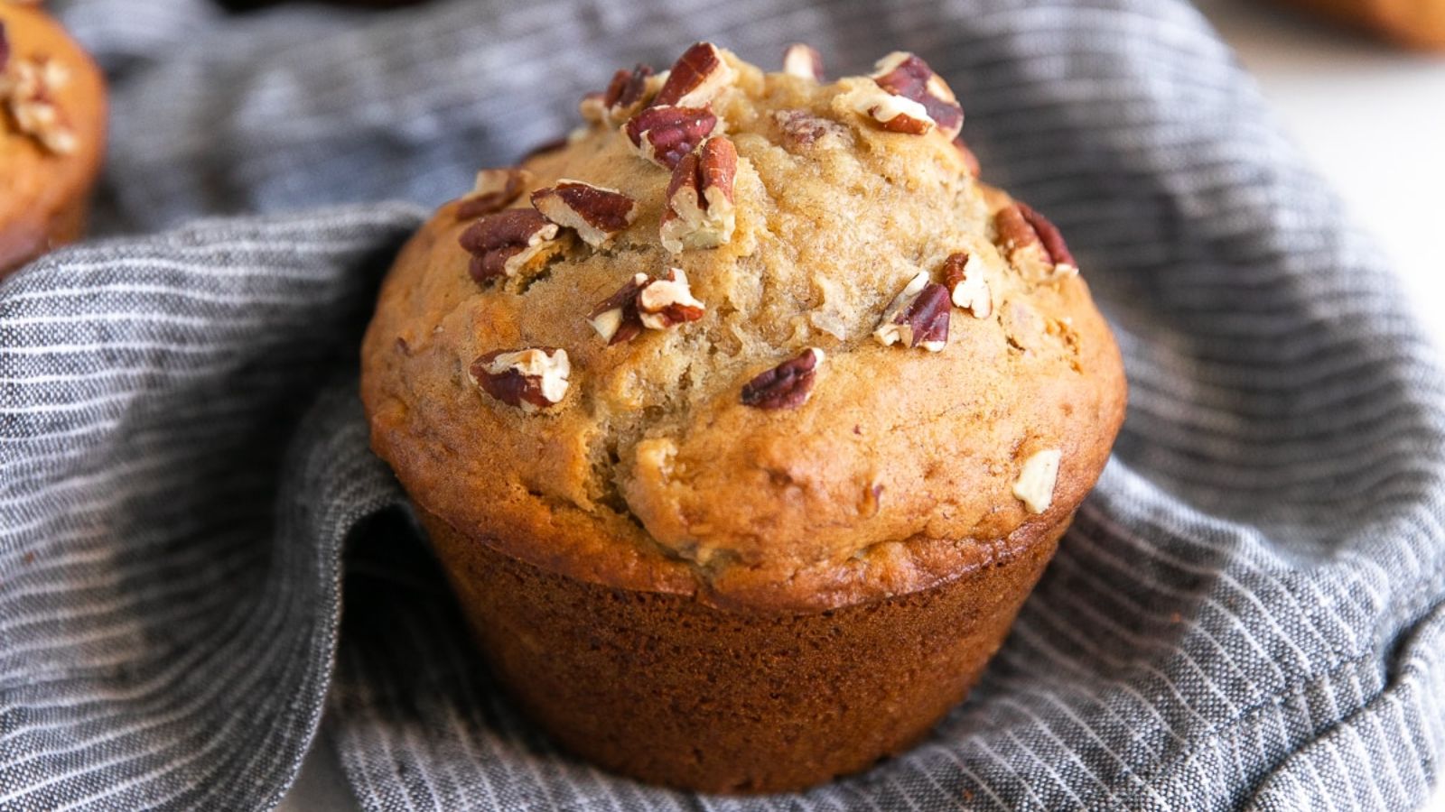 Banana nut muffins close up.