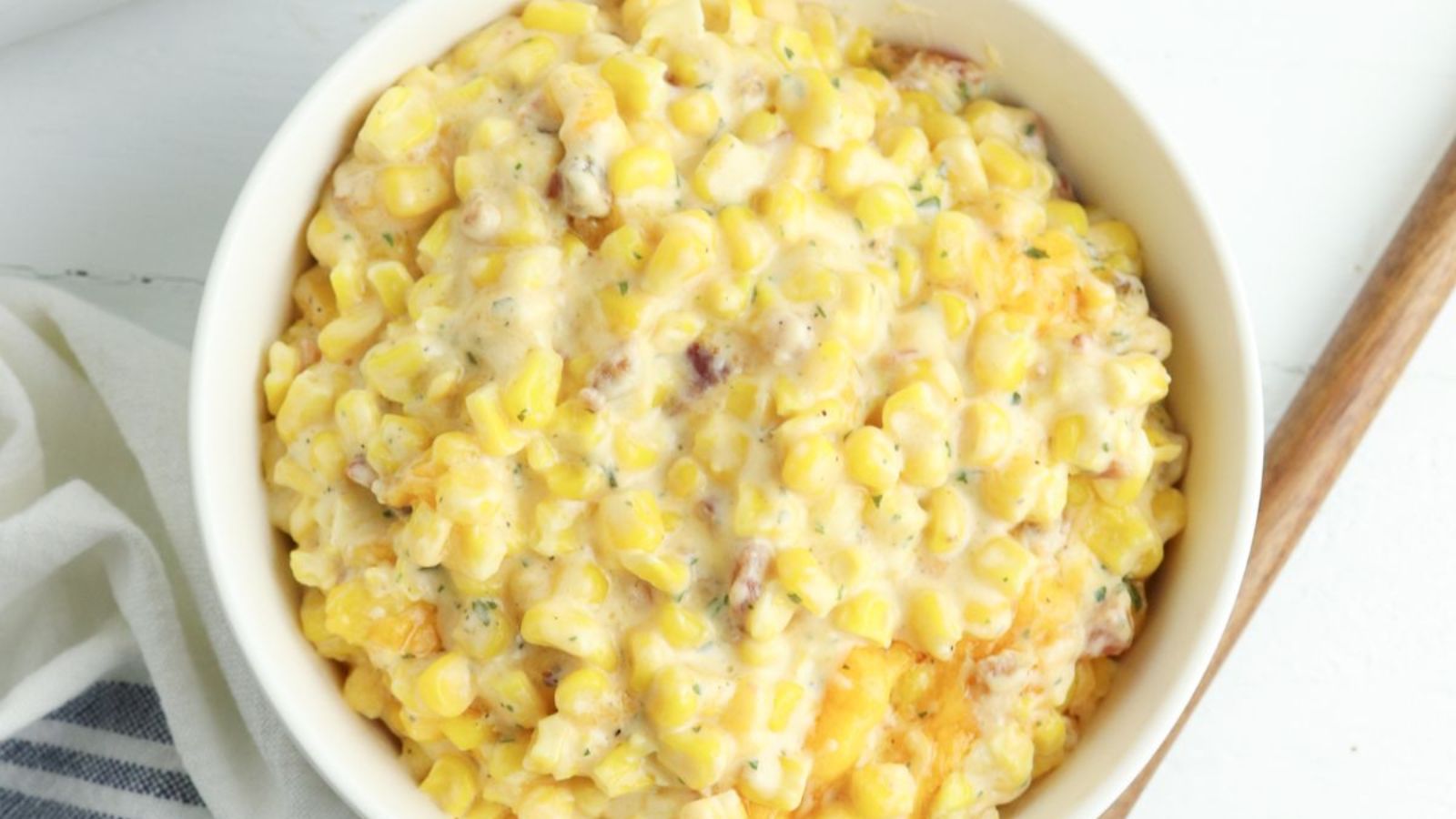 Corn casserole with cheese.