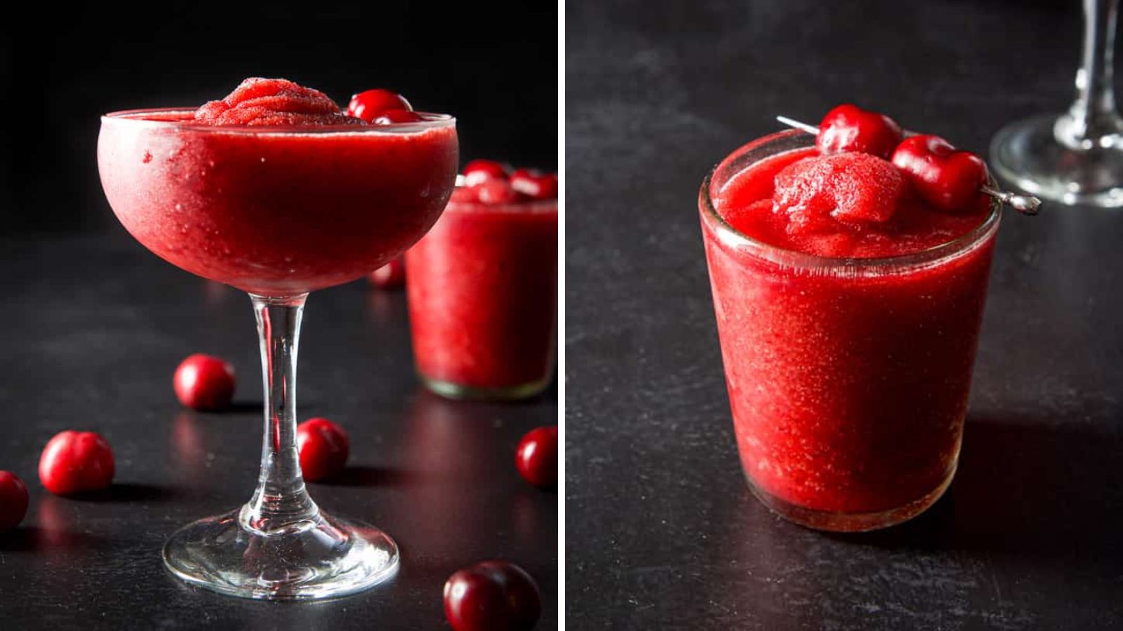Frozen cherry margarita in glasses.