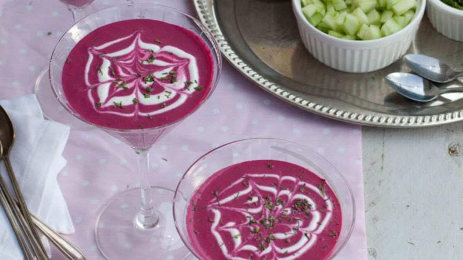 Summer soup in cocktail glasses.