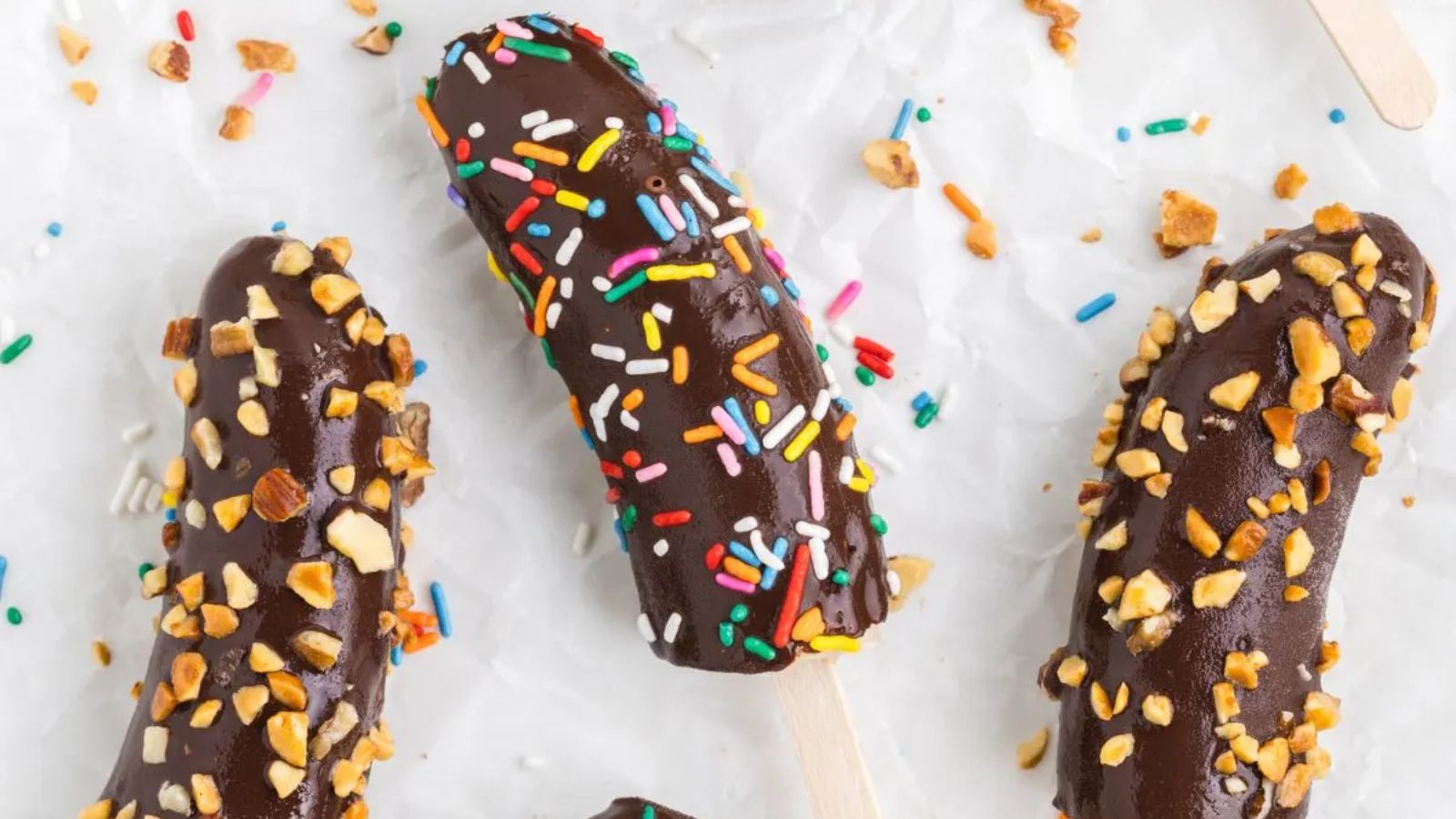 Banana popsicles with chocolate coating.
