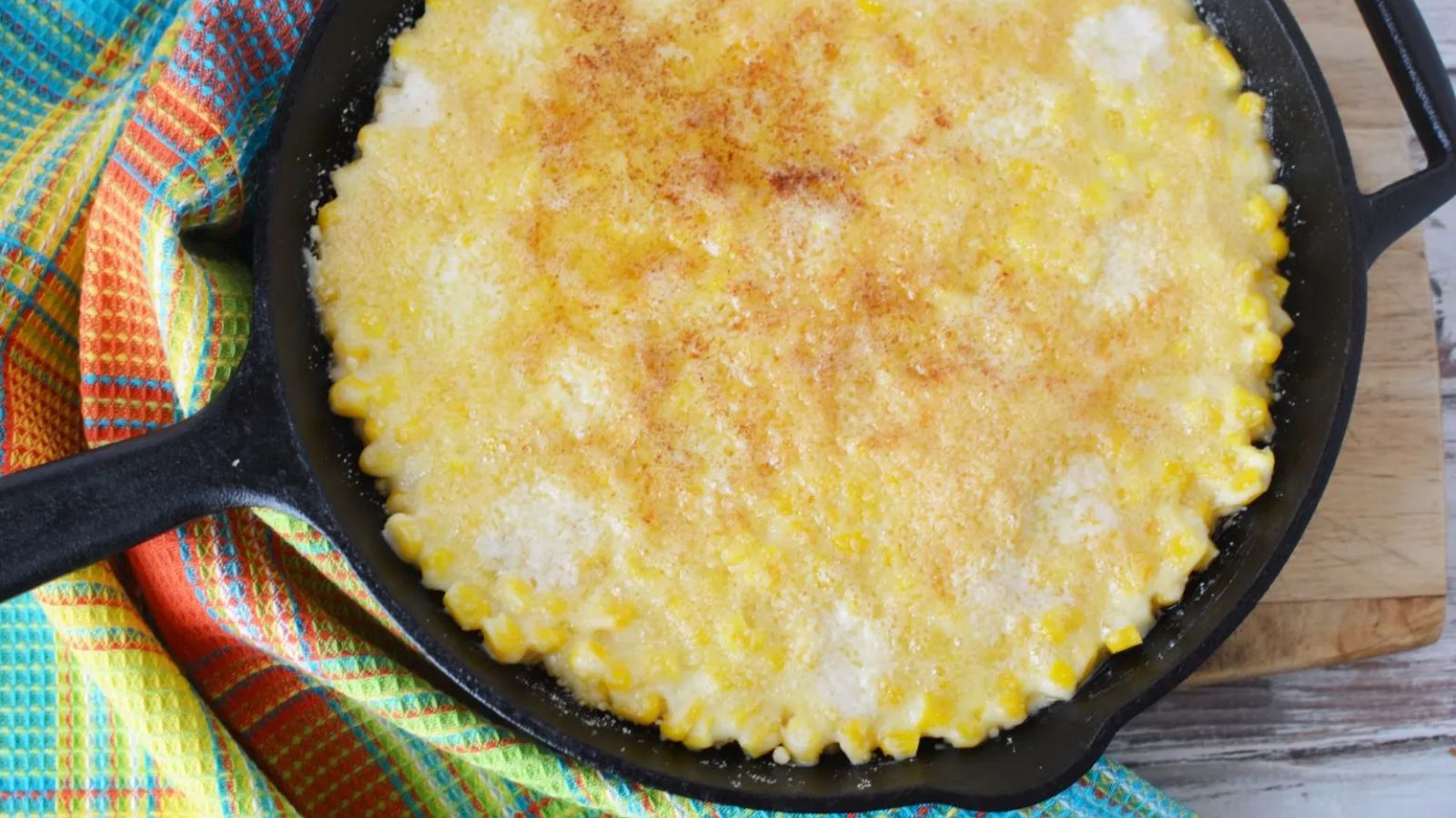 Corn casserole in a pan.