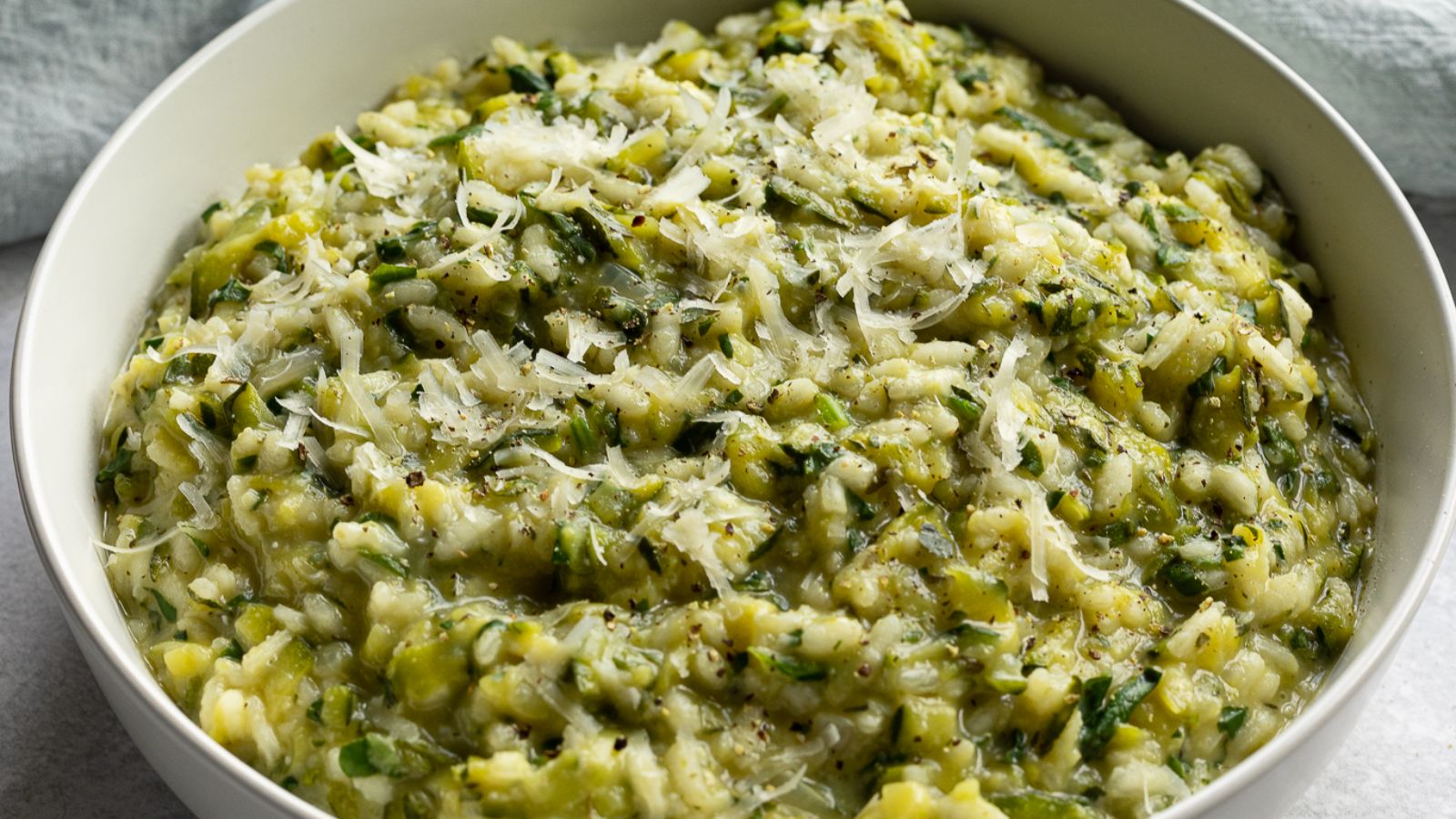 Zucchini risotto in a bowl.