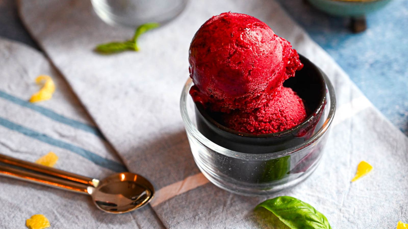 Scoops of mixed berry sorbet.
