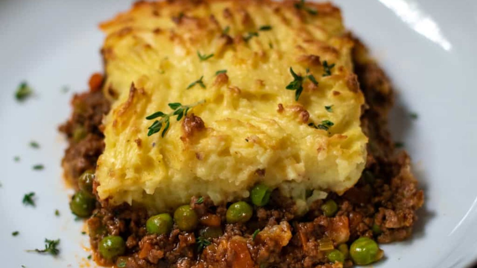 Cottage pie on a plate.