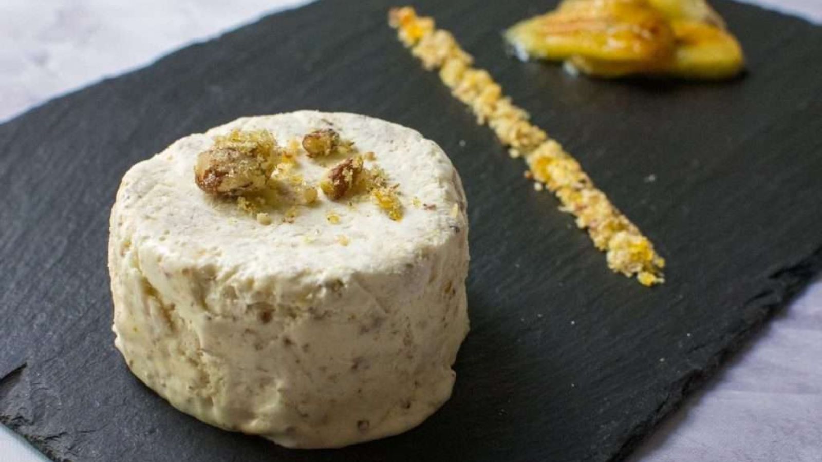 Banana parfait with pecan praline. 