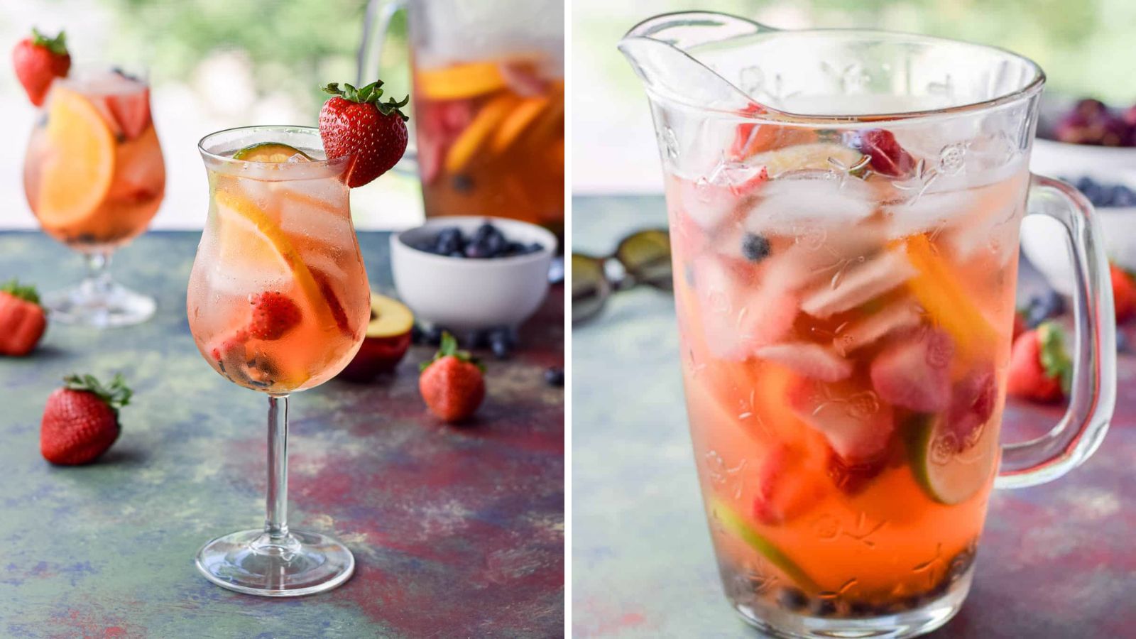 White sangria with fresh fruits.