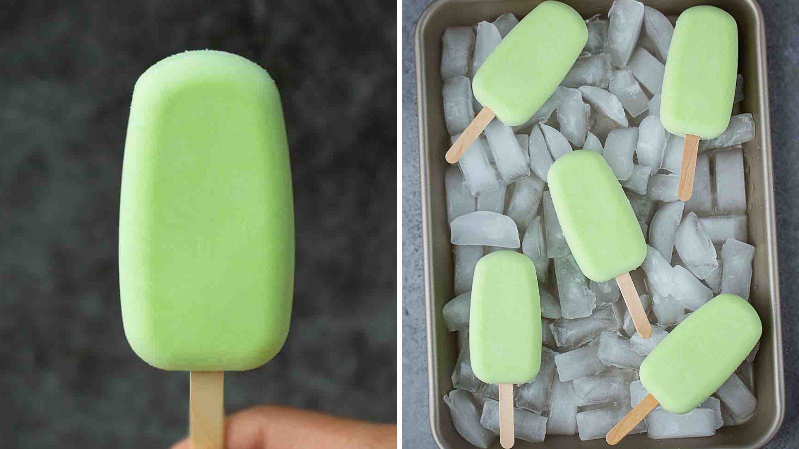 Honey dew popsicles with ice.