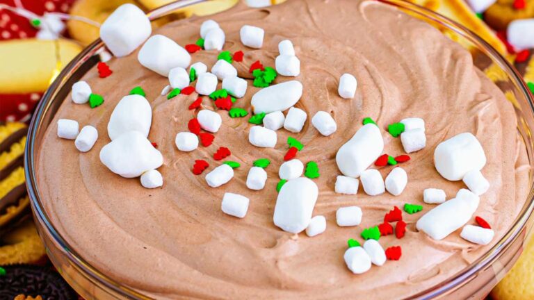 Chocolate dip with marshmallows.