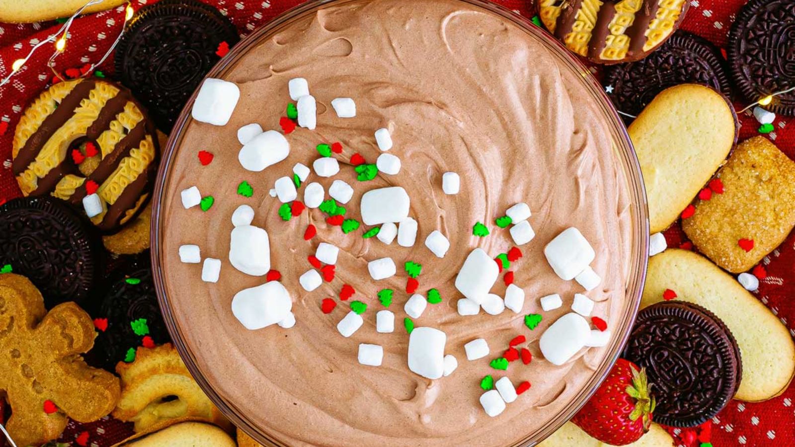 Chocolate dip with marshmallows on top.