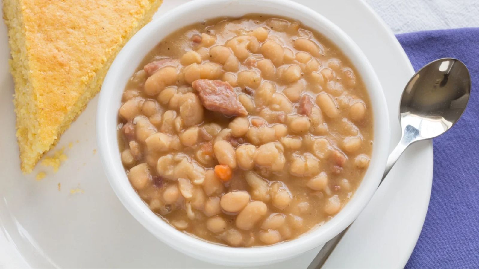 Ham and beans in a bowl.