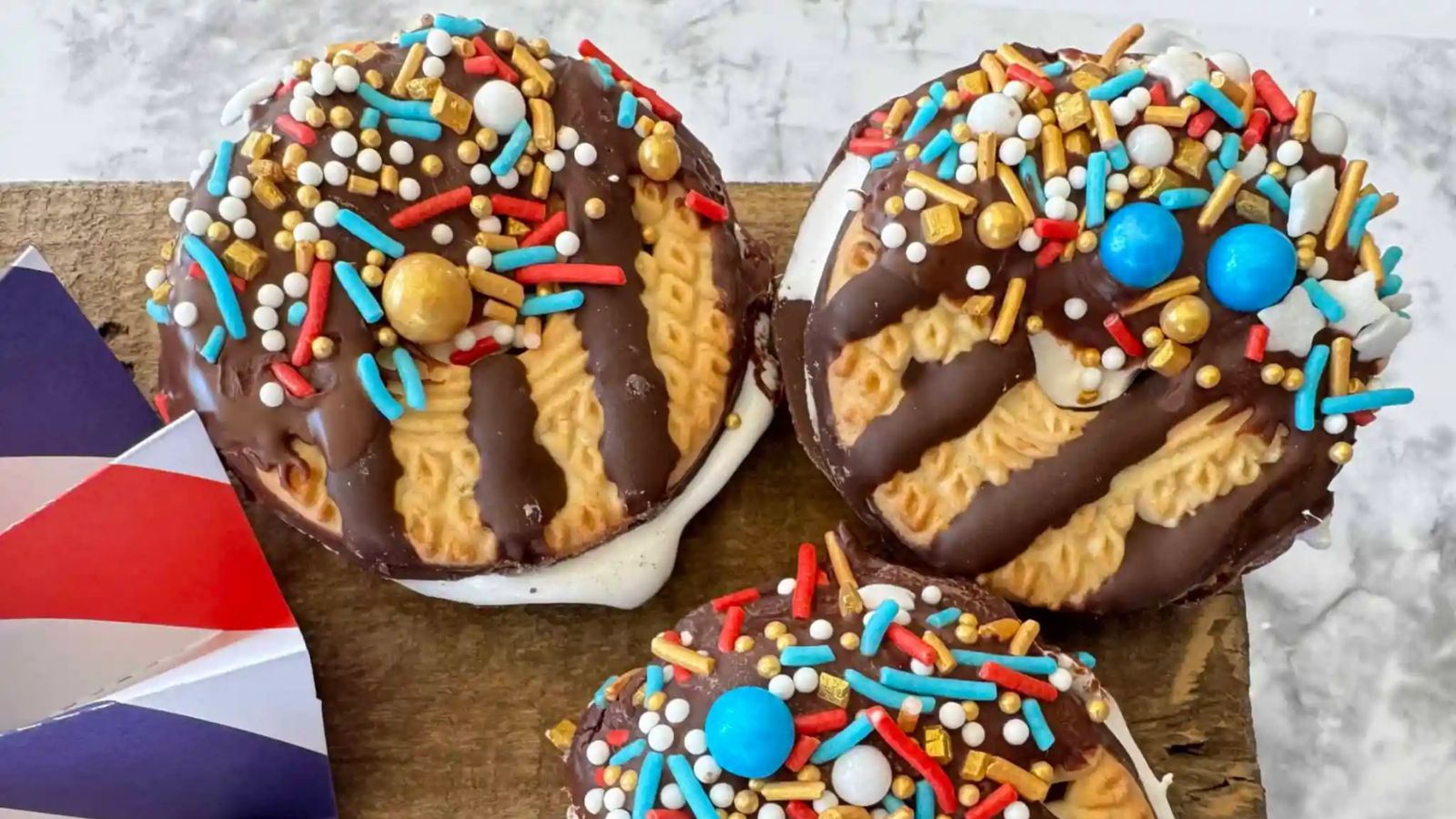 S'mores cookie sandwich with toppings.