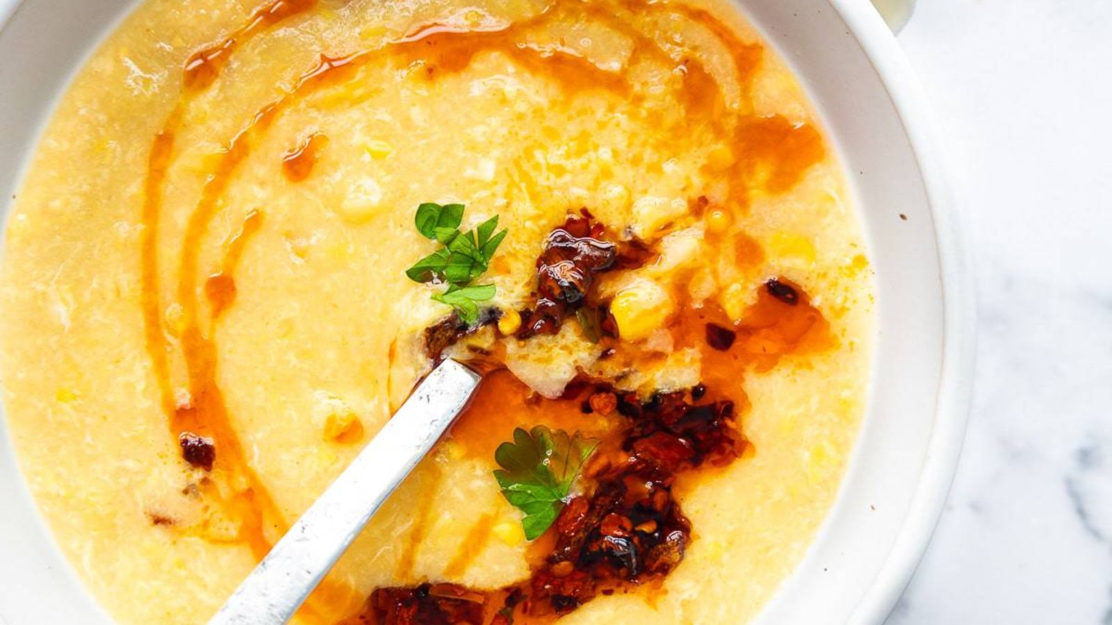 Corn soup with chicken. 